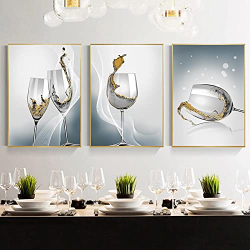 Peinture abstraite sur toile et affiche gobelet doré pour restaurant 50x75cm 3 pièces