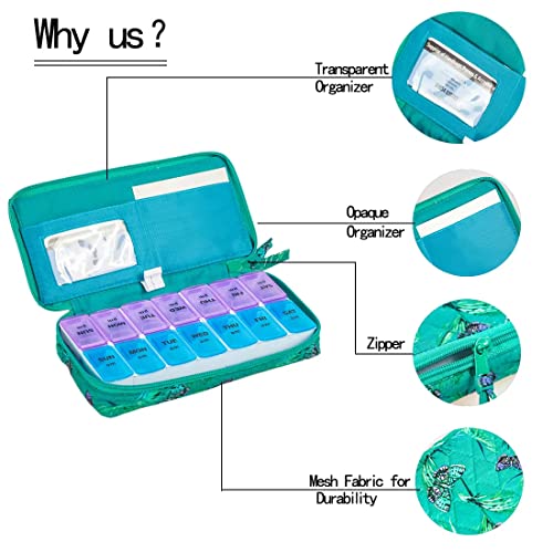 Image of Weekly 7 Day Pill Organizer Case 2 Times a Day (AM /PM), Large Portable Pill Box 7 Day for Vitamin Medicine, Pill Case with Quilted Fabric Zipper Cute Bag for Travel or Daily