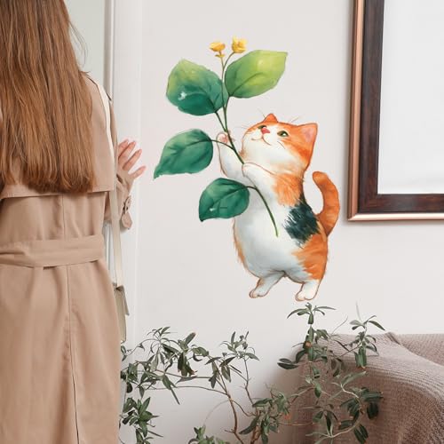 Vinilos decorativos gatito floral adorable para pared miniatura 6