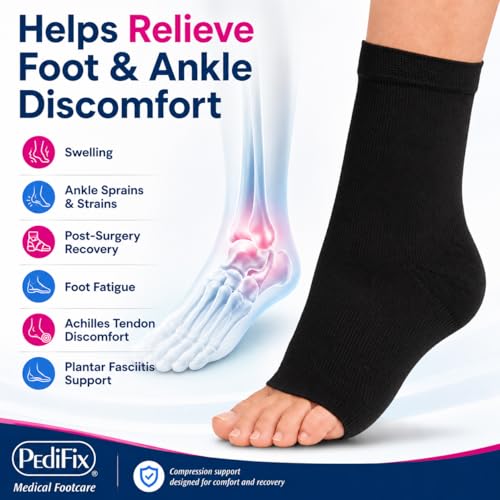 Image of Pedifix Compression Ankle Sleeve for Foot and Ankle Support, Black, Medium