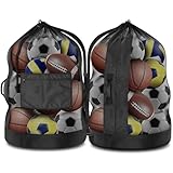 BROTOU Extra Large Sports Ball Bag, Upgrade Thicken Ball Bags for Coaches, Adjustable Shoulder Strap and Hanging Ears with Handle, Mesh Sports Bag for Holding Basketball, Volleyball, Swimming Gear