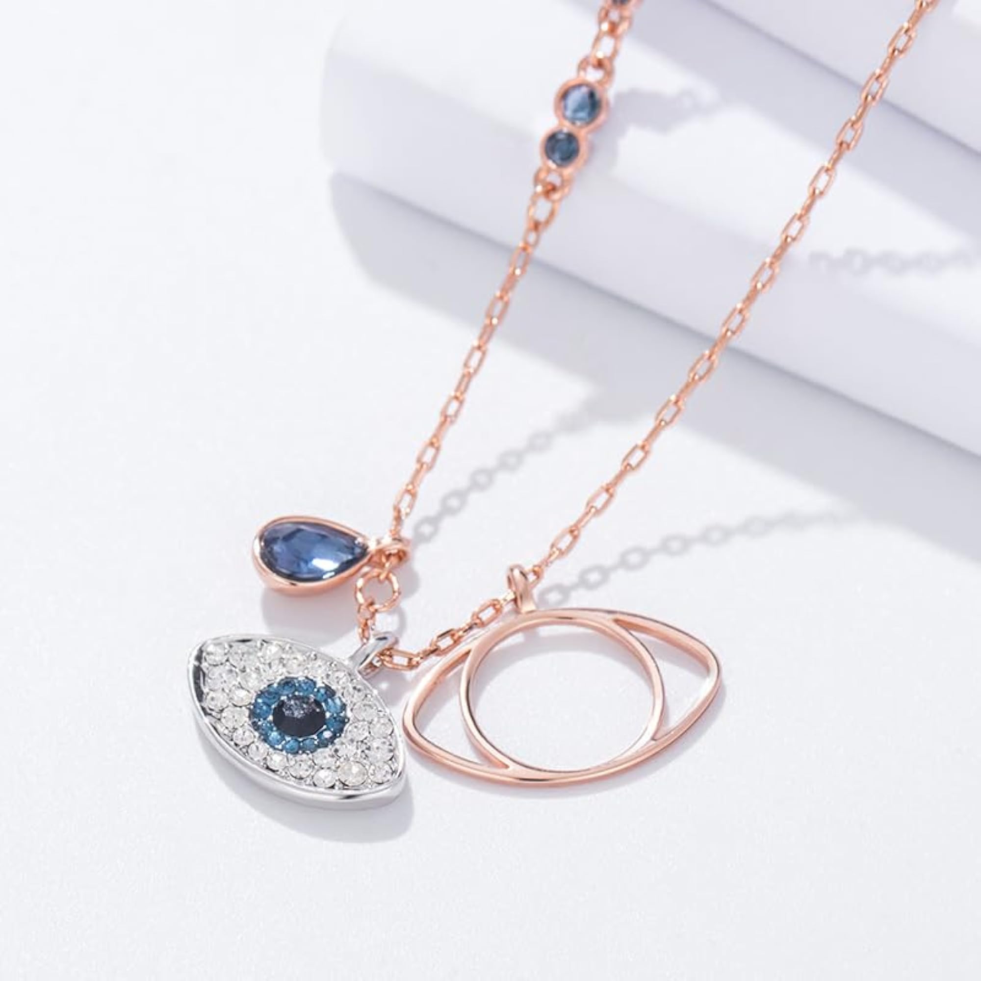 Women's Rose Gold Diamond Evil Eye Pendant Necklace