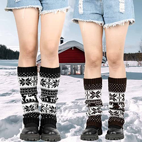 Image of Snowflake Knitted Socks Boot Cuffs Socks Knit Leg Warmers Winter Leg Warmers Boot Cuffs Stocking for Women and Girls