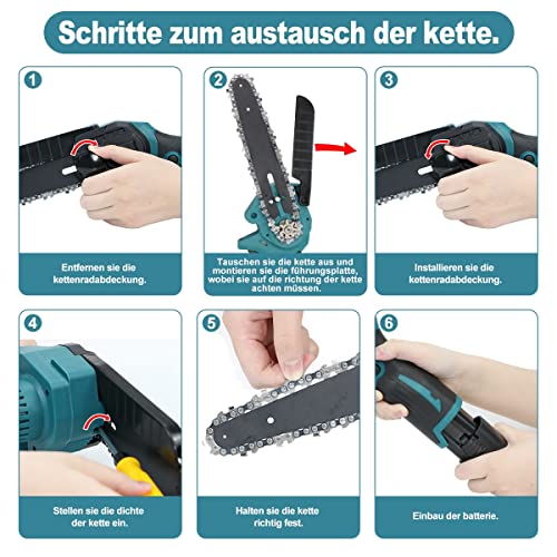Mini Kettensäge mit Akku,HUWDER 6-Zoll Bürstenlose Mini-Kettensägen Elektro mit 2 Akku,2 Ketten,Handkettensäge Akku für… – Bild 6