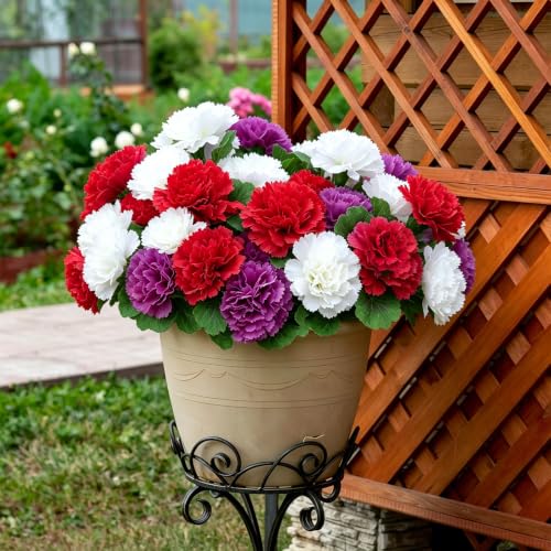 SupBri Artificial Flowers for Outdoor, UV Resistant Fake Flowers & Plants, Silk Faux Carnation Fowers for Outdoor Planters Home Garden Office Patio Front Spring Decorations (Red,White,Purple) - image 5