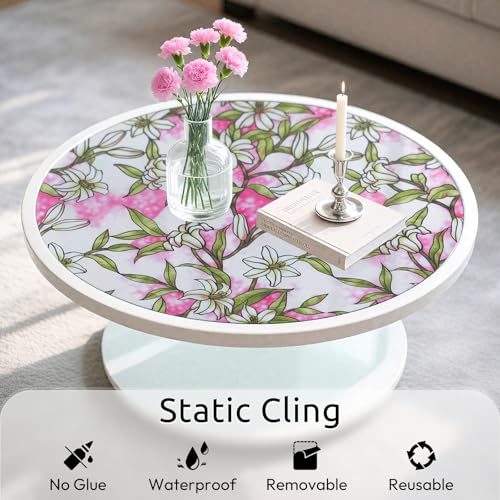 Image of rabbitgoo Stained Glass Window Privacy Film, Pink Lily, 17.5 inch X 78.7 inch | Anti UV Heat Blocking Frosted Glass Static Cling Removable, for Bathroom, Bedroom, Living Room