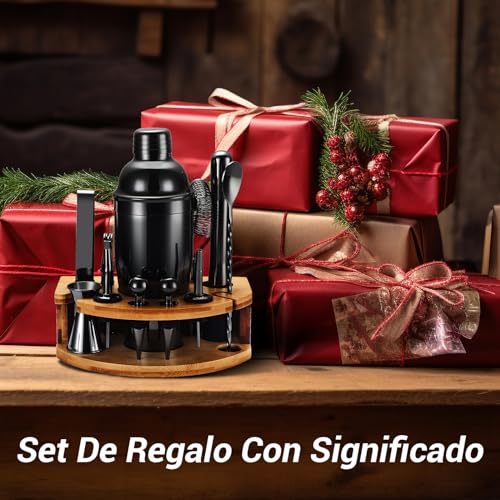 Miniatura 6 de Coctelera Kit Con Soporte, Kit De Coctelera De Acero Inoxidable De 12 Piezas Con Cocktail Shaker De 750 Ml, Juego De Coctelera Profesional Para Bar En Casa, Cocktail Kit Regalos Para Papá Negro