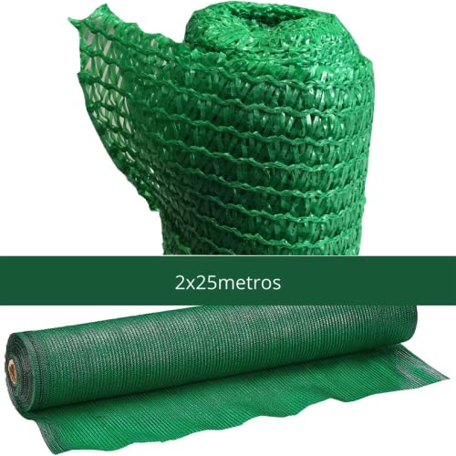 Rollo de malla de ocultación de 2x25m para obras de construcción. Grado de ocultación 70%. Protección UV, resistente y duradera. Fácil de instalar. Malla de ocultación para uso doméstico y profesional