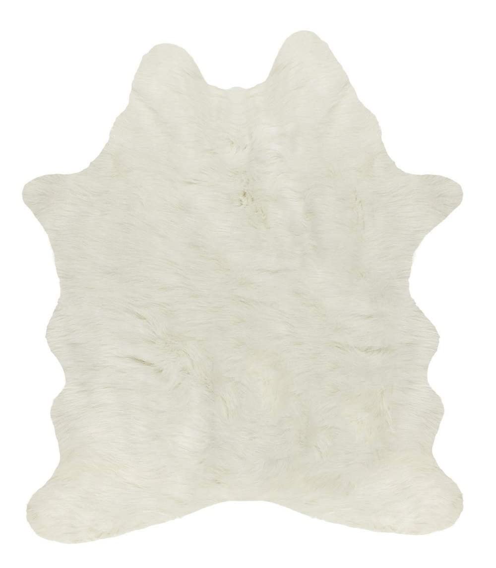 Luxe Faux Cowhide Rug for Rustic and Western Decor | Low Pile Faux Fur Rug with Off White Cow Print | Cruelty-Free Fade Resistant Living Room Rugs | 4-1/4 x 5 ft