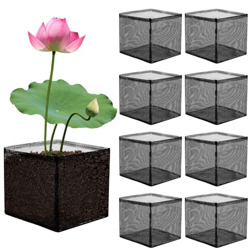 Juego de 8 bolsas de cultivo de plantas acuáticas, macetas de malla transpirable de 7.1 x 7.1 x 6.7 pulgadas, contenedores reutilizables para plantas de agua, bolsas de cultivo cuadradas para