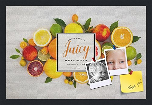 PinPix Decorative pin Cork Bulletin Board Made from Canvas, Recipe Board with Fruit Printed at 24x16 Inches and Framed in Satin Black (PinPix-Group-36)