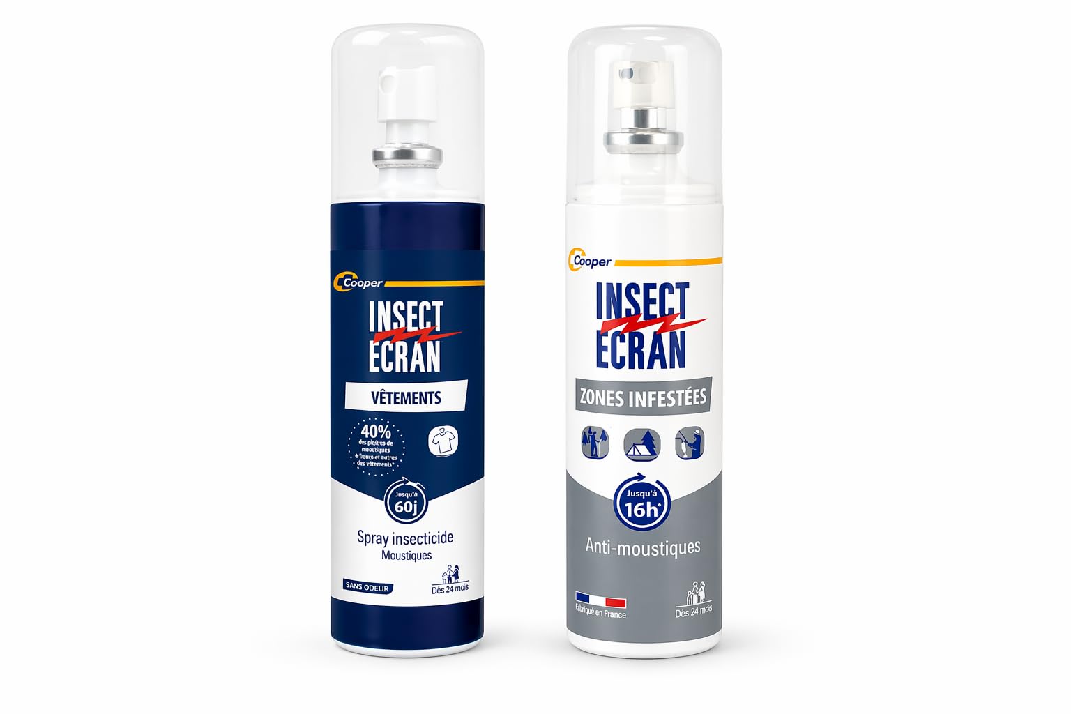 Insect Écran Spray Anti-Moustiques Vêtements et Zones Infestées Lot de 2 Protection Longue Durée 60j et 16h Répulsif Textile et Corps dès 24 Mois