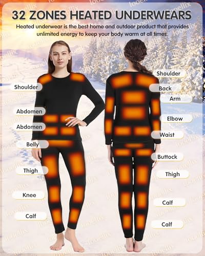 Heated Thermal Underwears for Men Women, Electric Heating Long Johns Set Thermal Shirt and Pant for Hunting Skiing2