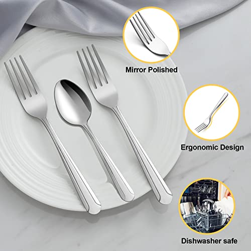 Bewos 48 Pieces Forks And Teaspoons Silverware Set, 24 Pieces Dinner Forks (8.2 Inch) And 24 Pieces Teaspoons (6.2 Inch), Food Grade Stainless Steel, Mirror Polished, Dishwasher Safe #TOP2