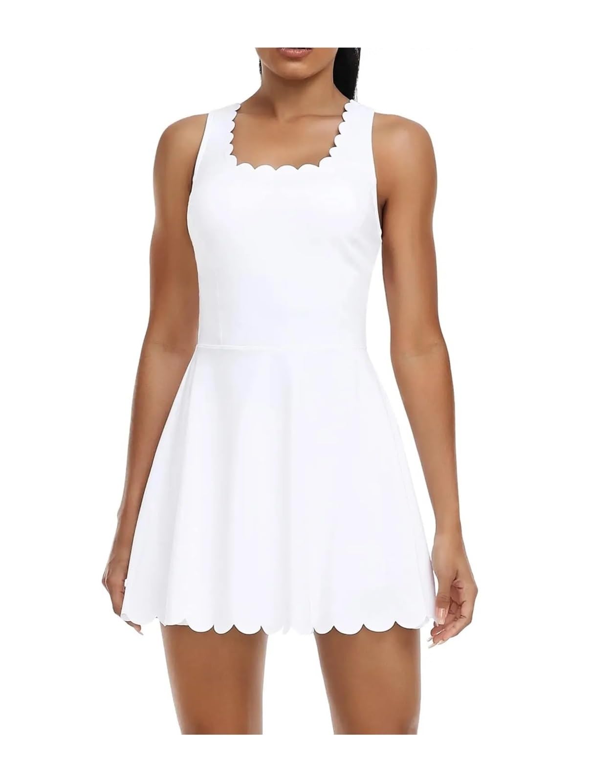 Vestido De Tenis For Mujer, Escote Festoneado, Diseño De Espalda En V Acolchado Extraíble, Pantalones Cortos Separados con Dos Bolsillos Laterales, Vestido De Golf