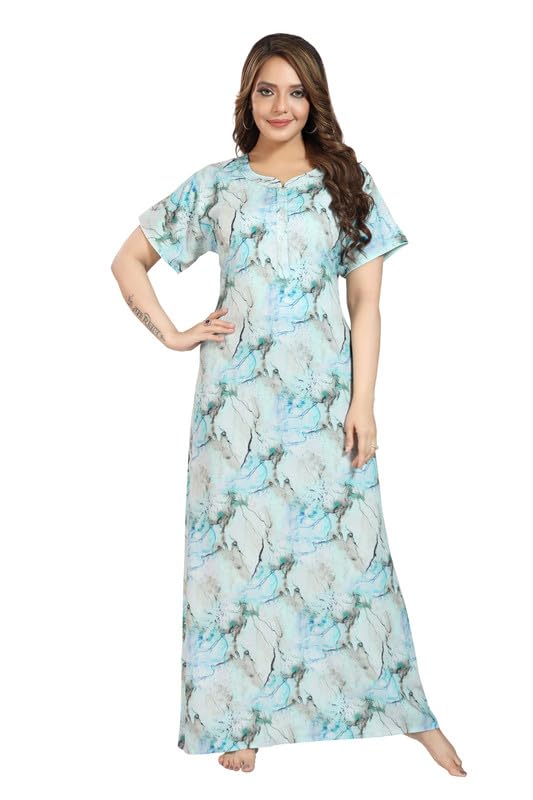 Rayon Cotton Printed Nighty for Women | Full Length Night Wear with Pocket | Soft Comfortable Ladies Night Dress | Designer Printed Nighty-image-11