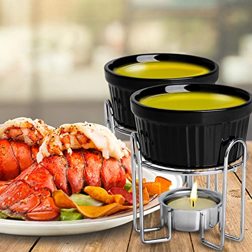 Artestia Butter Warmers For Seafood Set Of 4,Ceramic Candle Warmer,Melted Butter Cups For Lobster,Personal Fondue Set Melted Butter Cups For Seafood, Fondue(Black) #TOP3