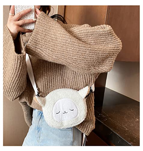 Plushie Crossbody Bag Japanese Kawaii Cat Shoulder Purse Stuffed Handbag Fluffy Lamb Like Black Shoulder Bags4