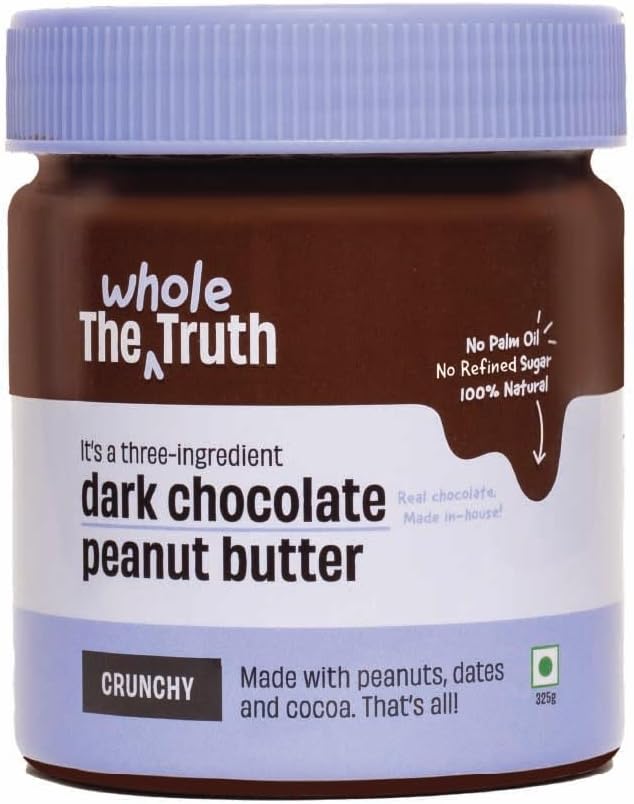 The Whole Truth - Dark Chocolate Peanut Butter | 325 Gm | Crunchy | No Added Sugar | High Protein | No Artificial Sweeteners | No Palm Oil | Vegan | Gluten Free | No Preservatives | 100% Natural