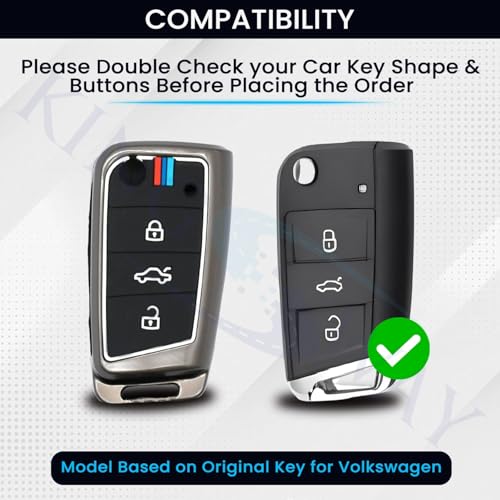 Image of KINGSWAY Volkswagen Car Key Cover and Keychain Perfect Shape and Compatible with 3 Buttons Smart Key of All Volkswagen Cars, Remote Key Shell, Car Key Chain Cover, 360 Protection, Gunmetal Grey