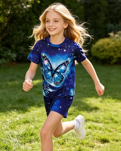 Image of 9-16Y Tween Girl Clothes 2 Piece Short Sleeve Heart Print Top and Shorts Teen Girl Summer Outfits Short Set