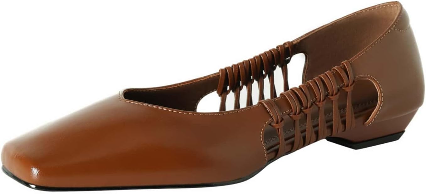 TinaCus Women's Genuine Leather Ballet Flats Handmade Hollow Out Woven Slip On Sandals Shoes
