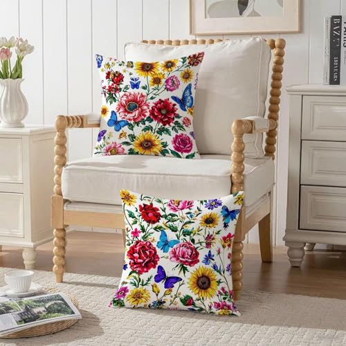 Housse coussin 75x75cm imperméable double face en velours à fleurs - 4