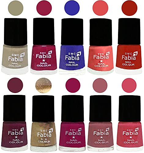 Image of SMC Fabia ALL IN ONE (PACK OF 10), Long Lasting Glossy Nail Polish, 6 ml Each, All Vibrant Colours,01694