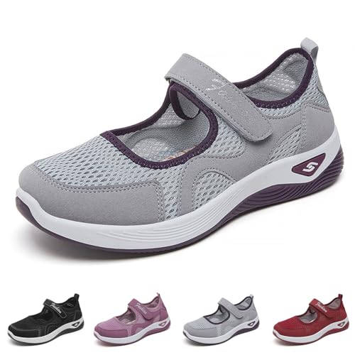 Womens Breathable Walking Shoes Mesh Lightweight Sneakers Mary Jane Flats Wide Width Comfortable Working Nurse Shoes Non-Slip Adjustable4