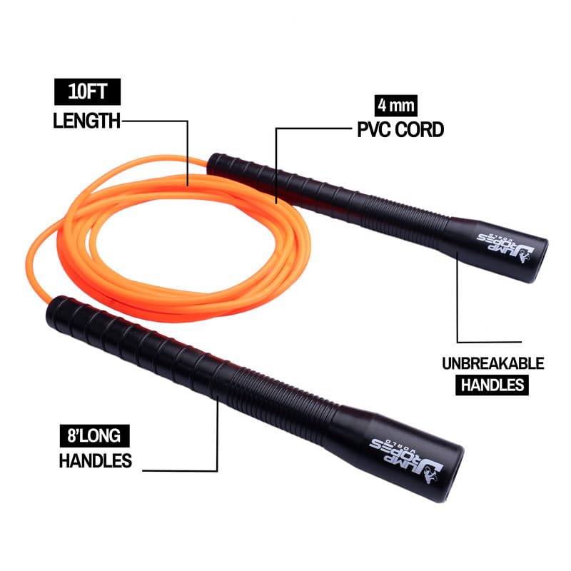 Image of World, Long Handle 4MM | Freestyle Adjustable PVC Skipping Rope for Men | Tangle-Free, Fast-Spinning Jump Rope for Beginners and Trick Training (Orange)