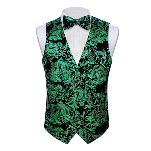 Mens Vintage Cotton Set Classic Hot-Stamped Paisley Dress Waistcoat and Bow Tie Formal Dressy Vest for Wedding Prom Party