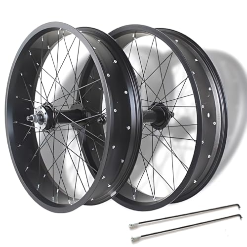 20/24/26“ X 4.0“ Fat Tire Snowbike-Laufradsatz Scheibenbremse Schnellspanner 135mm/195mm 36H Vordere Hinterradnaben Für 7/8/9/10s Drehfreilauf 14G Speichen(Black,26'')