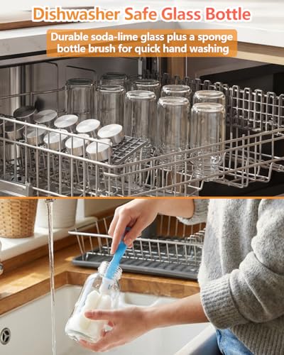 Image of Zukro 8 oz Glass Water Bottles with Lids, Reusable Clear Juice Bottles With Stainless Steel Airtight Cap for Juicing, Ginger Shot, Milk, 250ml Leak Proof Small Smoothie Container, BPA Free, Set of 10