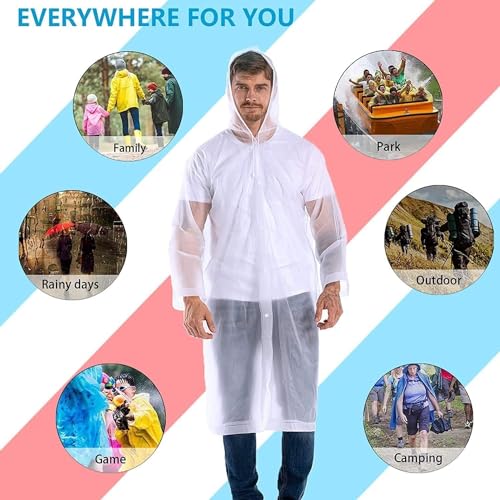 Image of OUTO Raincoat for Women Waterproof, EVA Raincoat for Men with Hood, Lightweight Reusable Rain Poncho, Full Sleeves Outdoor Rain Wear for Camping, Hiking & Travelling (Free Size,1 Pc White)