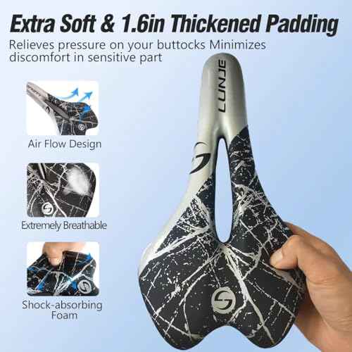 Syflke Selim de bicicleta confortável com almofada extra macia acolchoada. Assento de bicicleta ergo