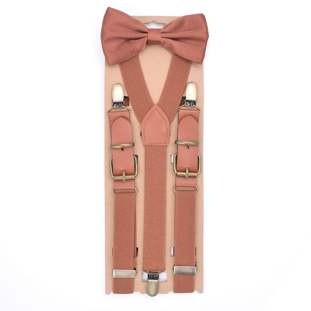 Szelki męskie, Szelki męskie z szelkami, Szelki do krawata dla mężczyzn Vintage Brown Bowtie Braces Y Back Patch Leather Szelki Ślubne Imprezy