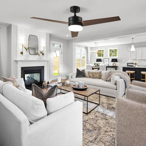 DWVO 52" Ceiling Fan with Lights and Remote, 3 Blade with Light Tri-Color Temperature, Modern Ceiling Fan with Reversible 6 Speed,Quiet DC Motor for Bedroom, Living Room