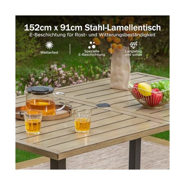 PHI VILLA Gartentisch Metall in Teakoptik
