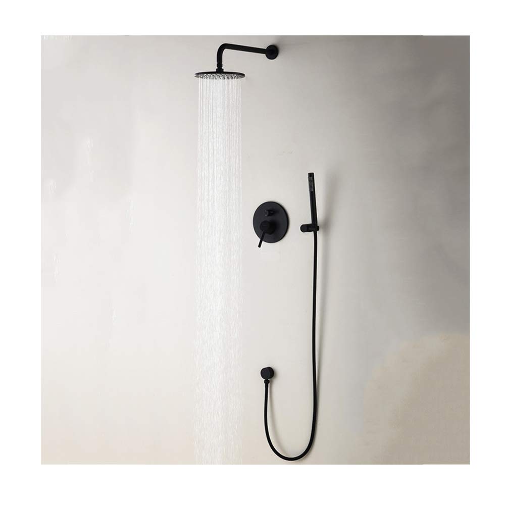Système de douche noir en laiton massif avec robinet mural robuste