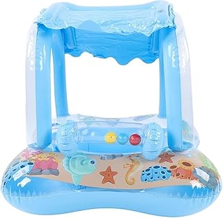 Baby Pool Float, Milk Color Baby Swimming Boat, UV Protection, Eco-Friendly PVC Material with Outdoor Canopy