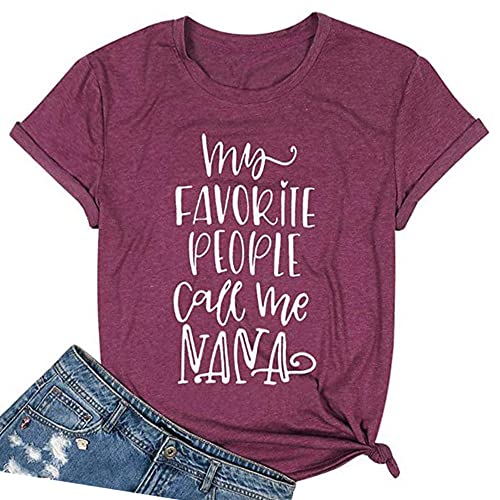 My Favorite People Call Me Nana Shirt Graphic Letter Print Short Sleeve Grandma Shirts Tee Tops Nana Gifts PU M Purple
