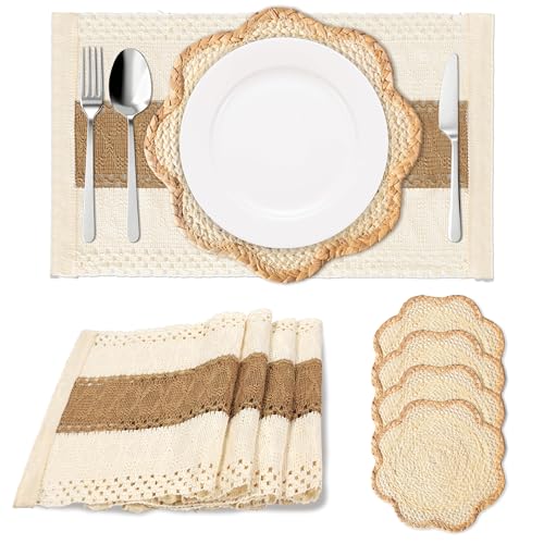 Stylave Rattan Placemats Set of 4, Woven Table Placemats for Dining and Kitchen, Boho Table Mats for Dinner, Party, Farmhouse Home Decor, Natural