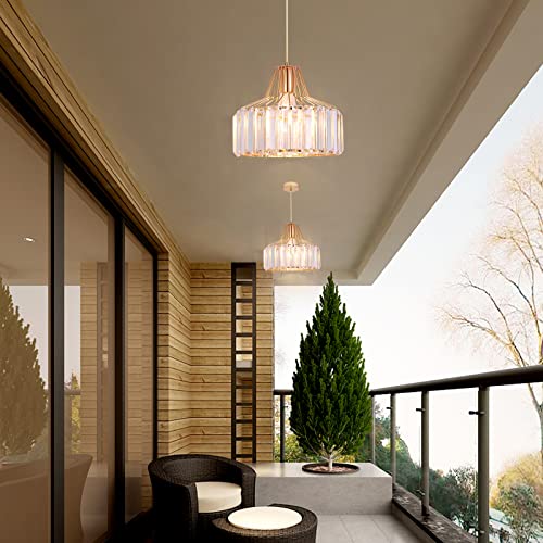Modern Crystal Chandelier Light 9.84'' Ring Led Crystal Pendant Lamp Mini Crystal Led Flush Mount Ceiling Light Fixtures Adjustable Cord Chandelier Lamp For Kitchen Island Hallway E27/E26 Bulb（Gold） #TOP6