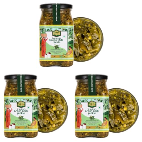 Image of THE LITTLE FARM CO Green Chilli Pickle - Hari Mirch ka Achar (400g)| Less Oil Mustard Base Homestyle Tangy Flavor Chilli Pickles | No Added Preservatives & Flavours | Traditional Recipe (Pack of 3)