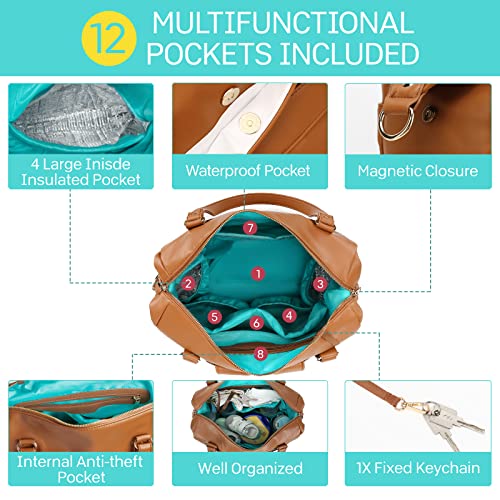 Beaulyn Leather Diaper Bag Backpack Diaper Bag Tote With 12 Pockets For Mom,Baby Registry Search,Large Travel Baby Bag With 1 Changing Pad,2 Stroller Buckles,4 Insulated Pockets #TOP2