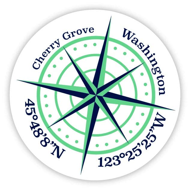 Cherry Grove Washington 2-Inch Vinyl Decal Sticker Latitude Longitude Compass Design