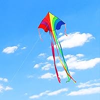 Vista 6 de Cometa Rainbow Delta con colas largas, fácil de volar con líneas voladoras, deportes al aire libre para niños y adultos