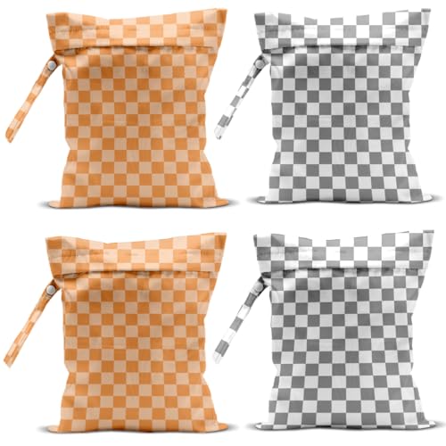 zcyxuuw Wet Bag, 4Pcs Wet Dry Bag Set, Reusable Waterproof Bags with Mixed Checkerboard for Women, Ideal for Beach Vacations, Pool Days, Travel & Daily Essentials Storage