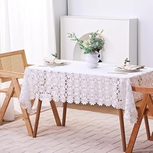 Premium White Lace TableclothEmbroidered Antique Floral DesignPerfect for Farmhouse Rustic Vintage KitchenWeddings BirthdaySpring Tea PartiesRectangleOblong 50×704 6 Seats