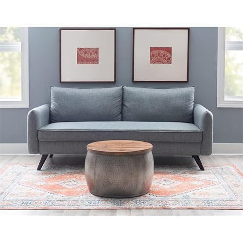 Powell Furniture Linon Reid Small Wood And Metal Drum Table With Storage In Pewter #TOP1